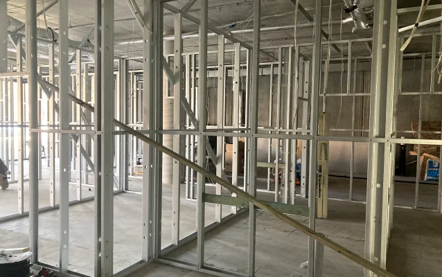 Wall frames made from Light Gauge Steel in this picture from Nurigong Steel's Border Medical Project are ideal for both commercial and residential applications, including apartment buildings.